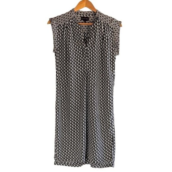 Hale Bob Black Grey Geometric Print Silk Dress - Picture 1 of 6